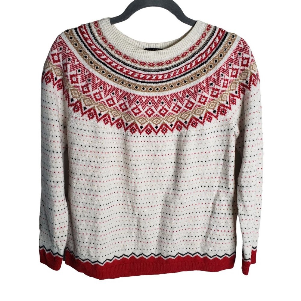 Talbot's Woman's  Size L P Nordic style sweater Lambs wool Nylon blend Red White